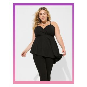 NWT Torrid 5X Deep Black Knit Surplice Asymmetrical Peplum Cami Top Size 28